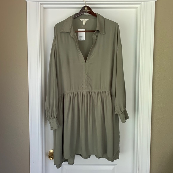 h&m khaki shirt dress Women's Khaki green Crpe shirt dress